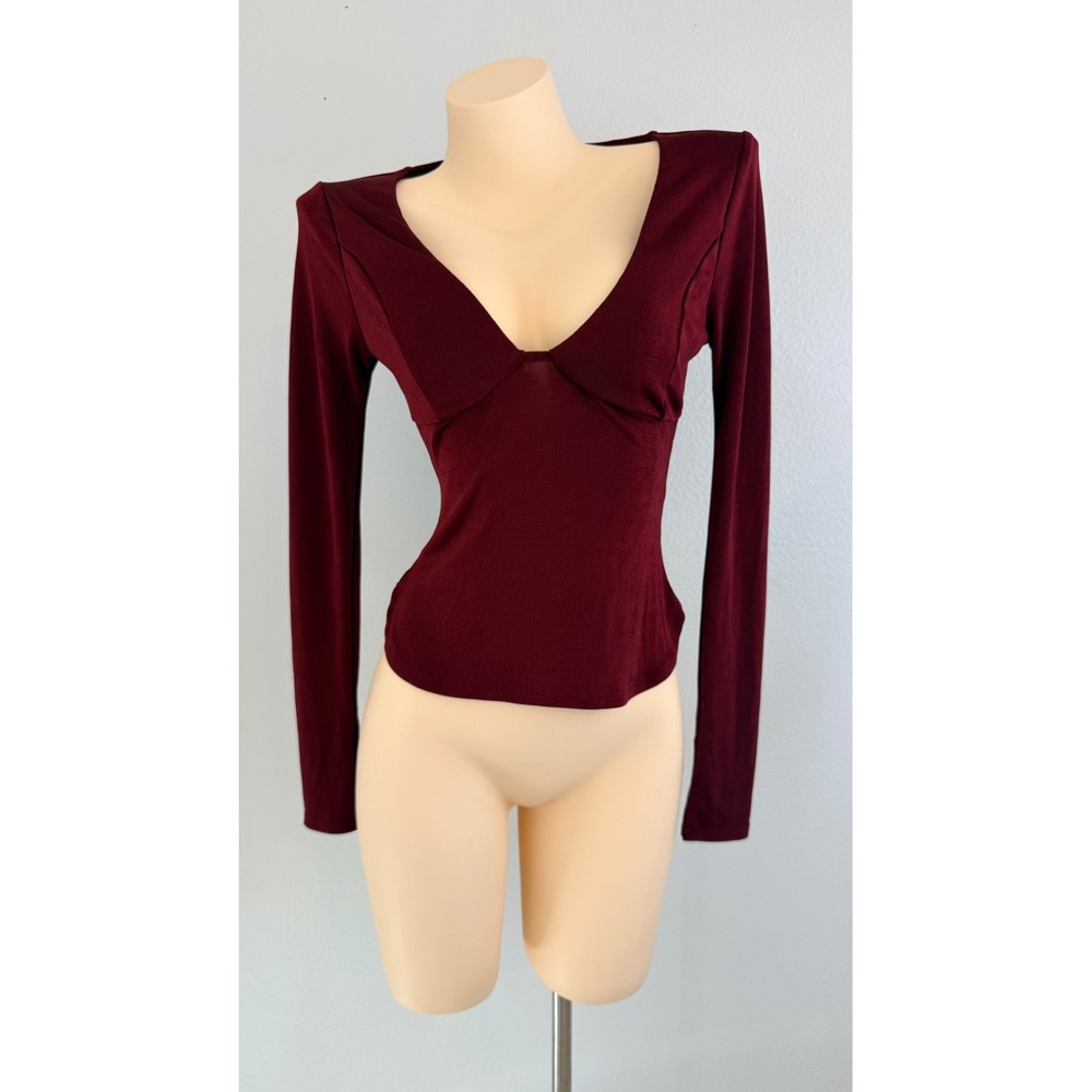 Free People Duo Corset Long Sleeve Top Earth Red Maroon XS Sweetheart Plunge